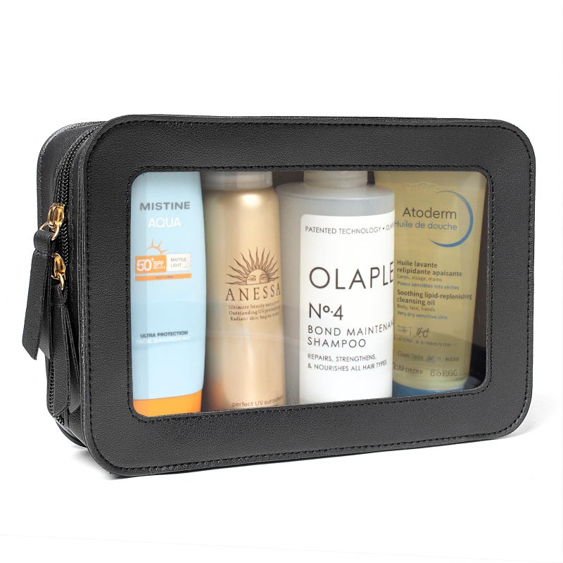 LETGO Clear Makeup Bags  TSA Approved Toiletry Bag with Zipper  Clear Makeup Organizer Fit Carry-on Travel Car Accessories Essentials Portable Travel Small Pouch for Women Men (Black) - Image 1